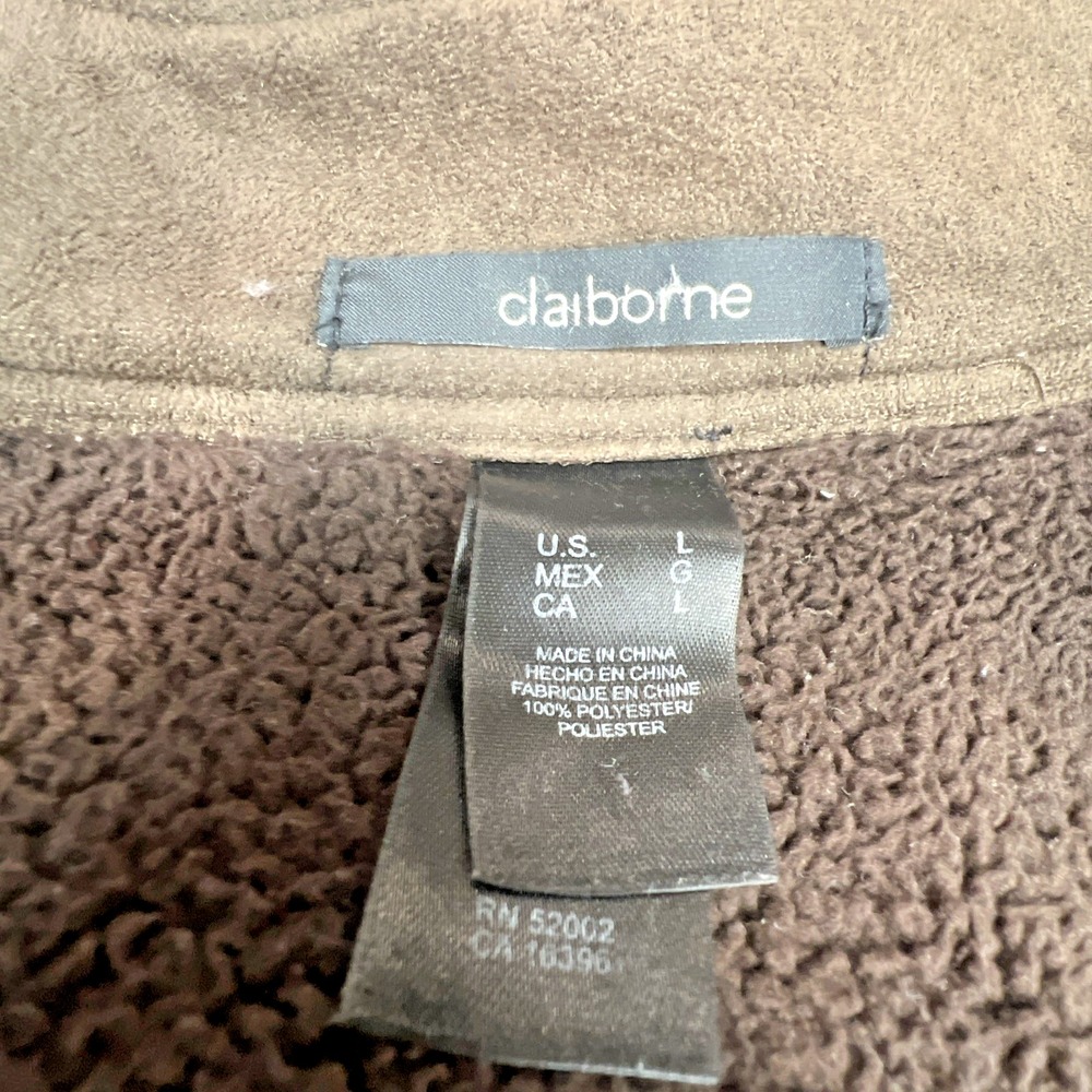 Claiborne Outerwear Mens Large Brown Faux Suede Sherpa Lined Jacket Coat Y2K - Picture 5 of 12